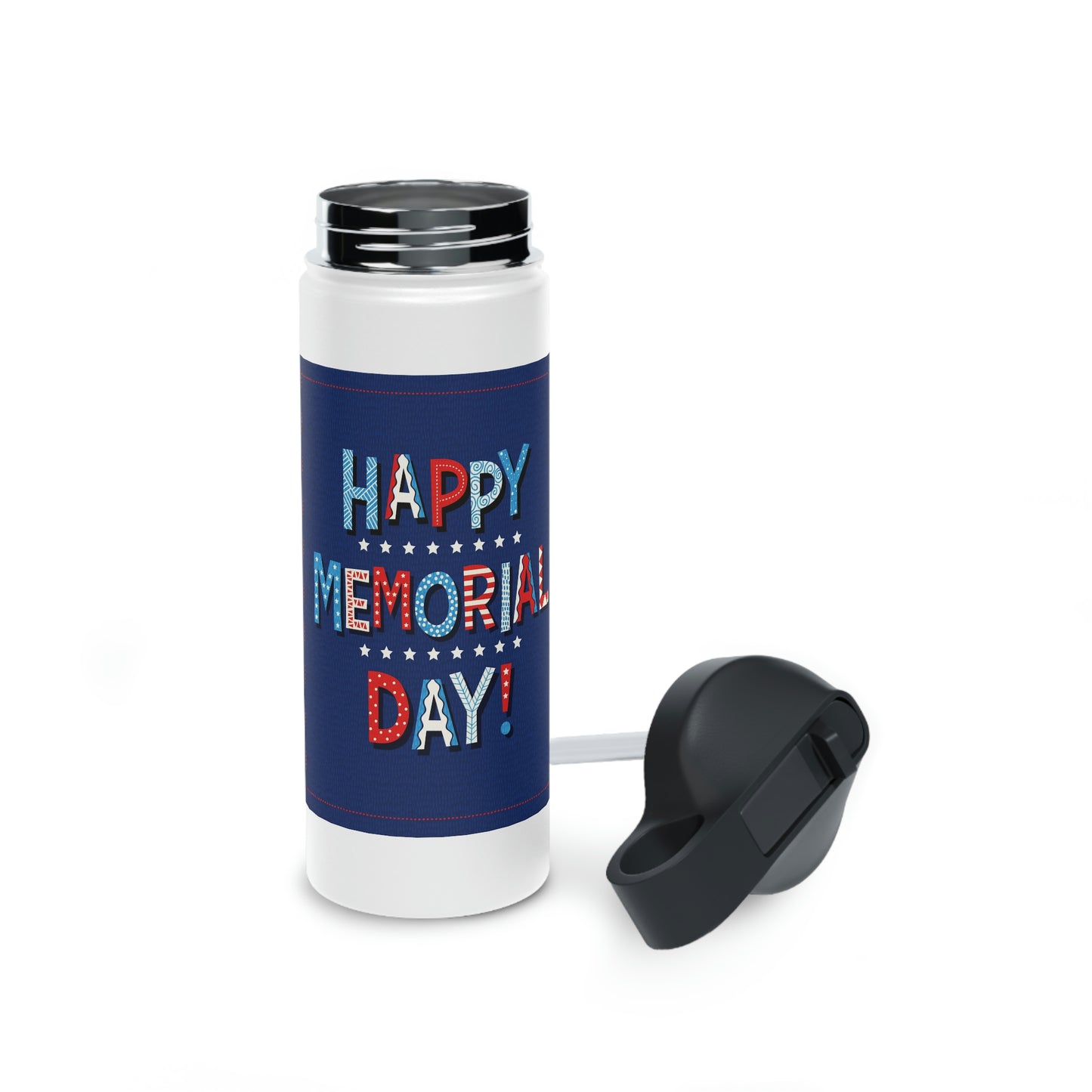 Happy Memorial Day Stainless Steel Water Bottle, Standard Lid