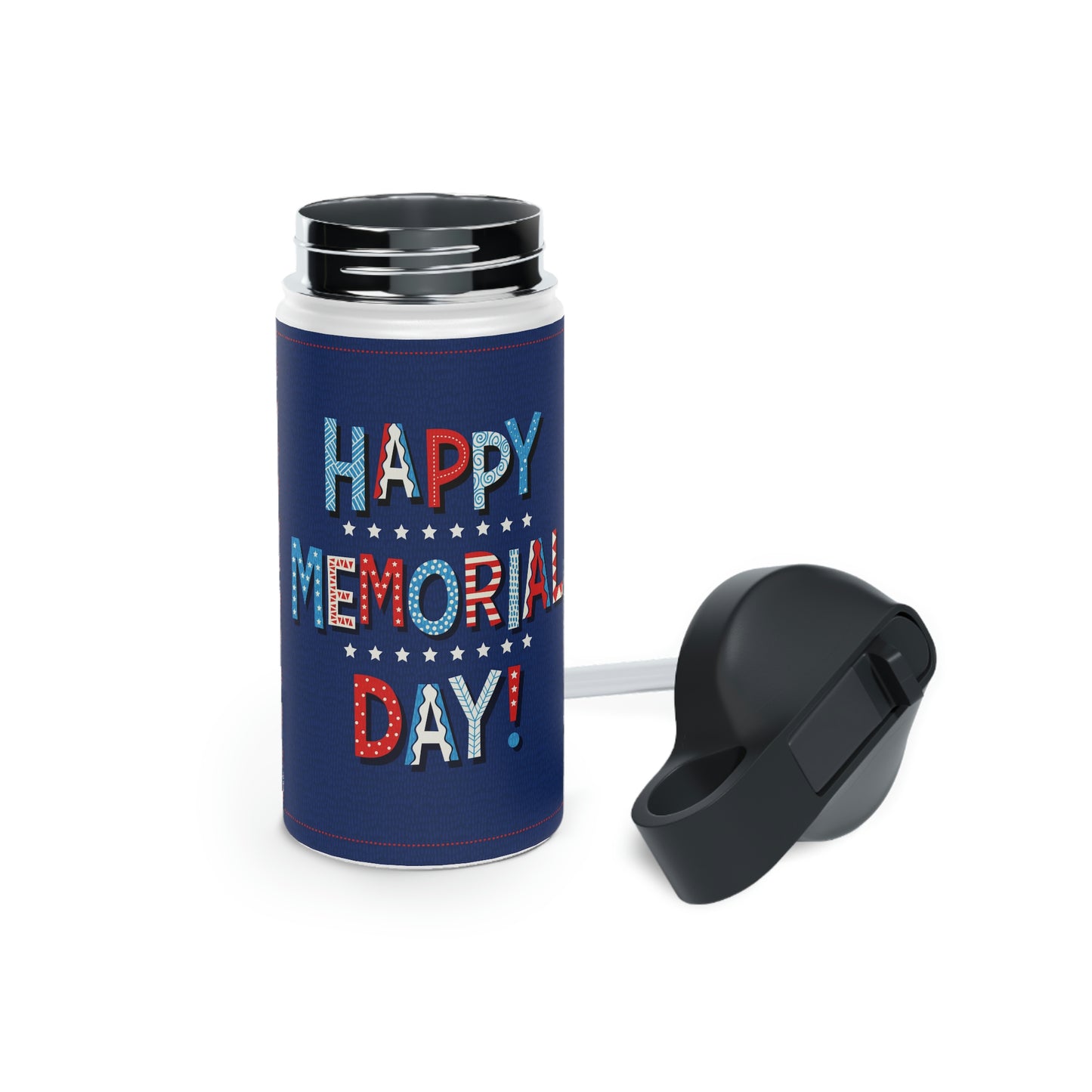 Happy Memorial Day Stainless Steel Water Bottle, Standard Lid