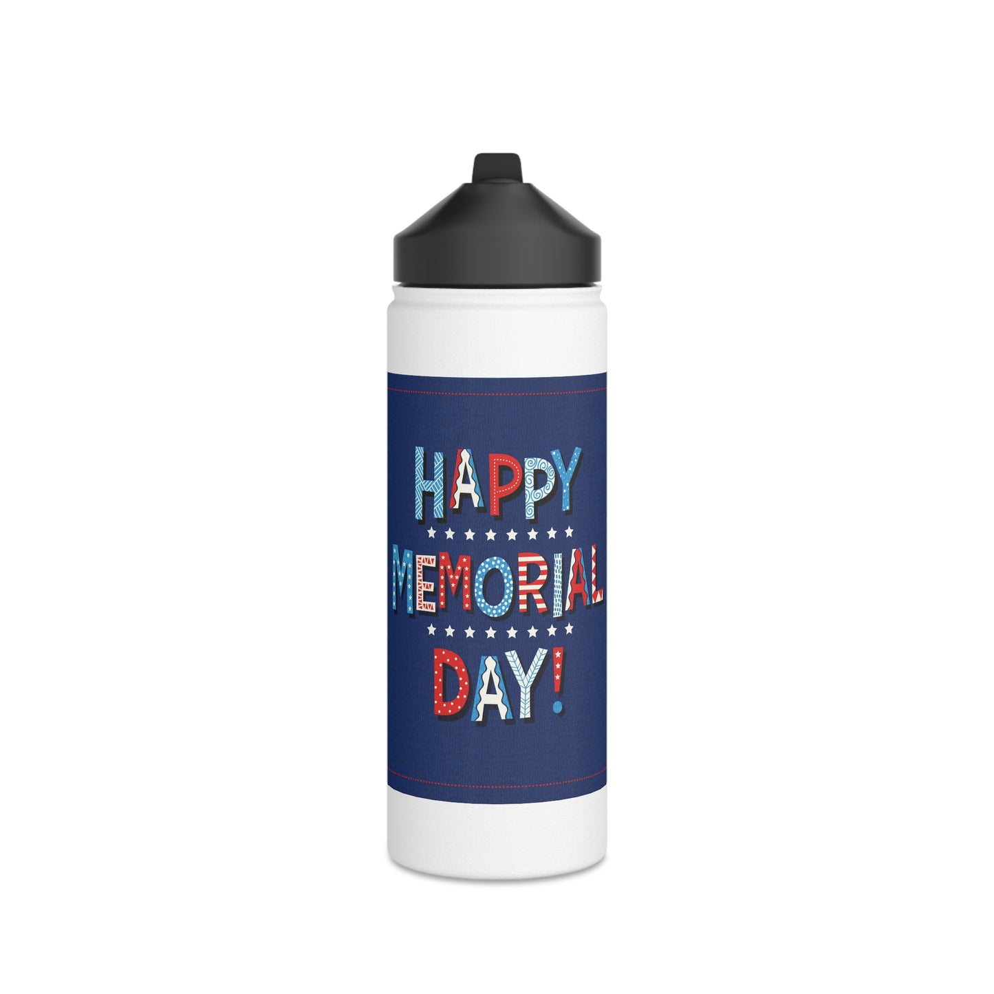 Happy Memorial Day Stainless Steel Water Bottle, Standard Lid