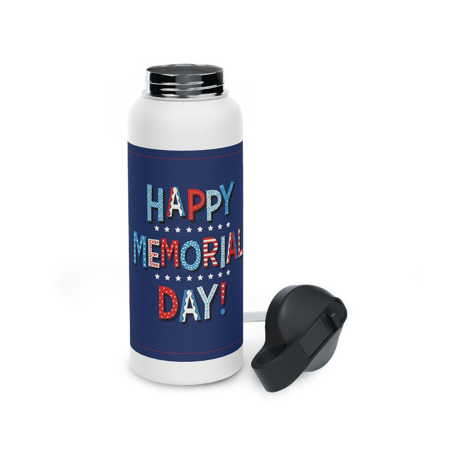 Happy Memorial Day Stainless Steel Water Bottle, Standard Lid